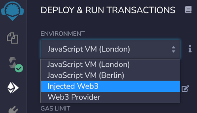 Screenshot showing the Injected Web3 environment selected.